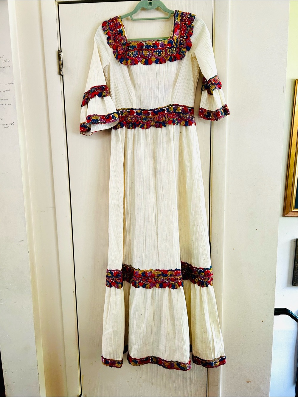 VTG 1960s Embroidered Festival Photo Shoot Mexican Folk Wedding Maxi Dress S